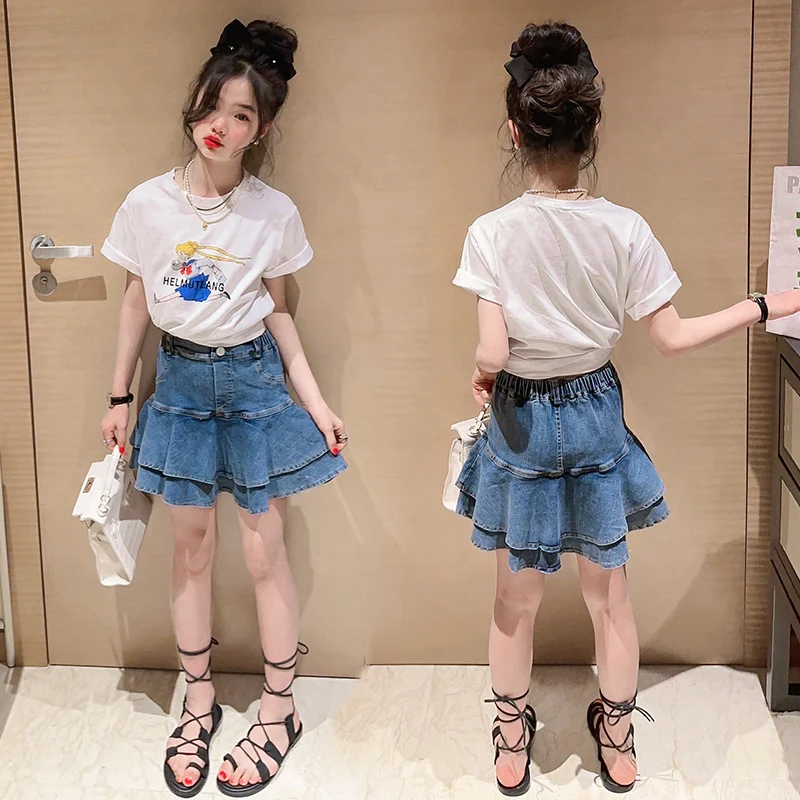 Summer new fashion girl culottes denim beautiful girl dress beautiful double skirt safety anti-light design shopping girl suit