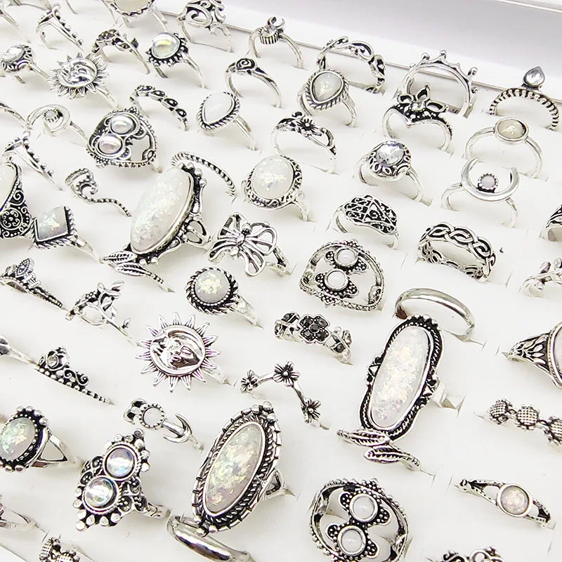 50 teile/los Großhandel Heißer Große Gefälschte Opal Geschnitzte Finger Ringe für Frauen Party Schönheit Kristall Blume Mond Sonne Schädel Crown bar Schmuck – Detail 9
