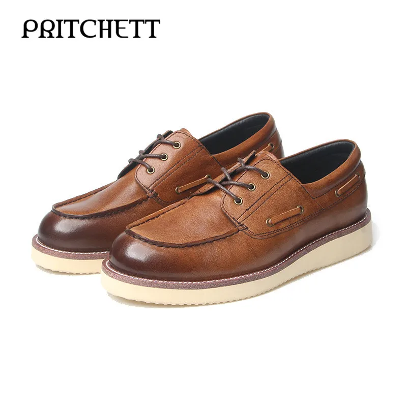 Retro Distressed Boat Shoes Genuine Leather Workwear Casual Thick-Soled Leather Shoes Polished Color Fashionable Men's Shoes