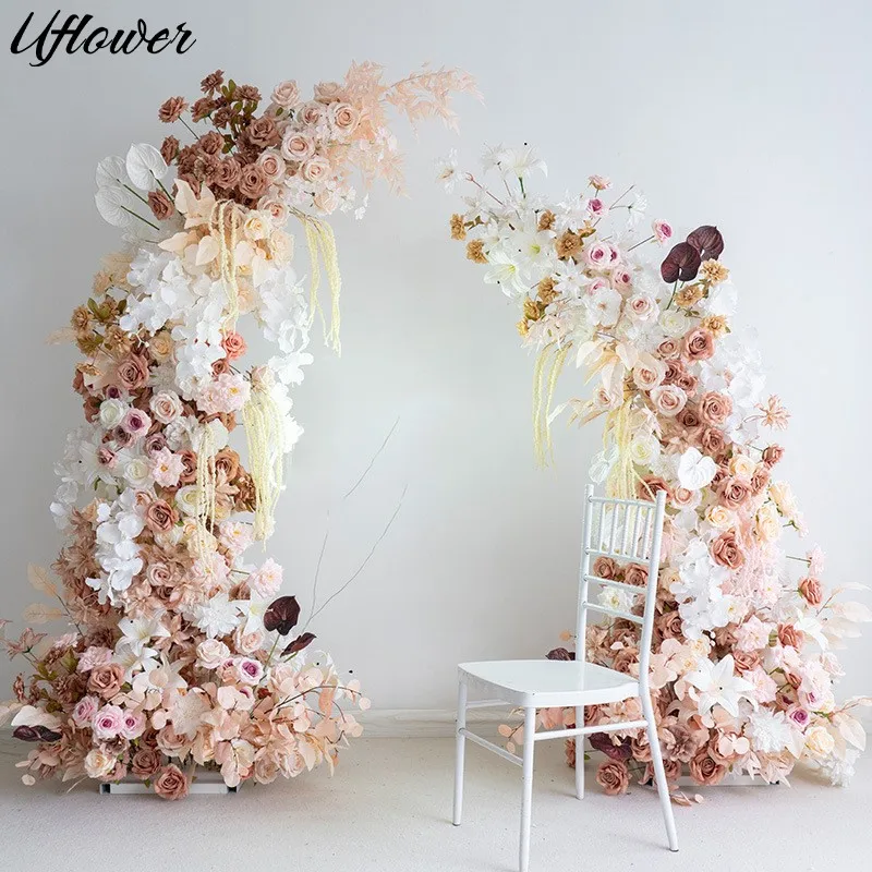 

Uflower Luxury Autumn Rose Hyacinth Wedding Backdrop Arch KT Board Decoration Floral Arrangement Floor Flower Event Party Props