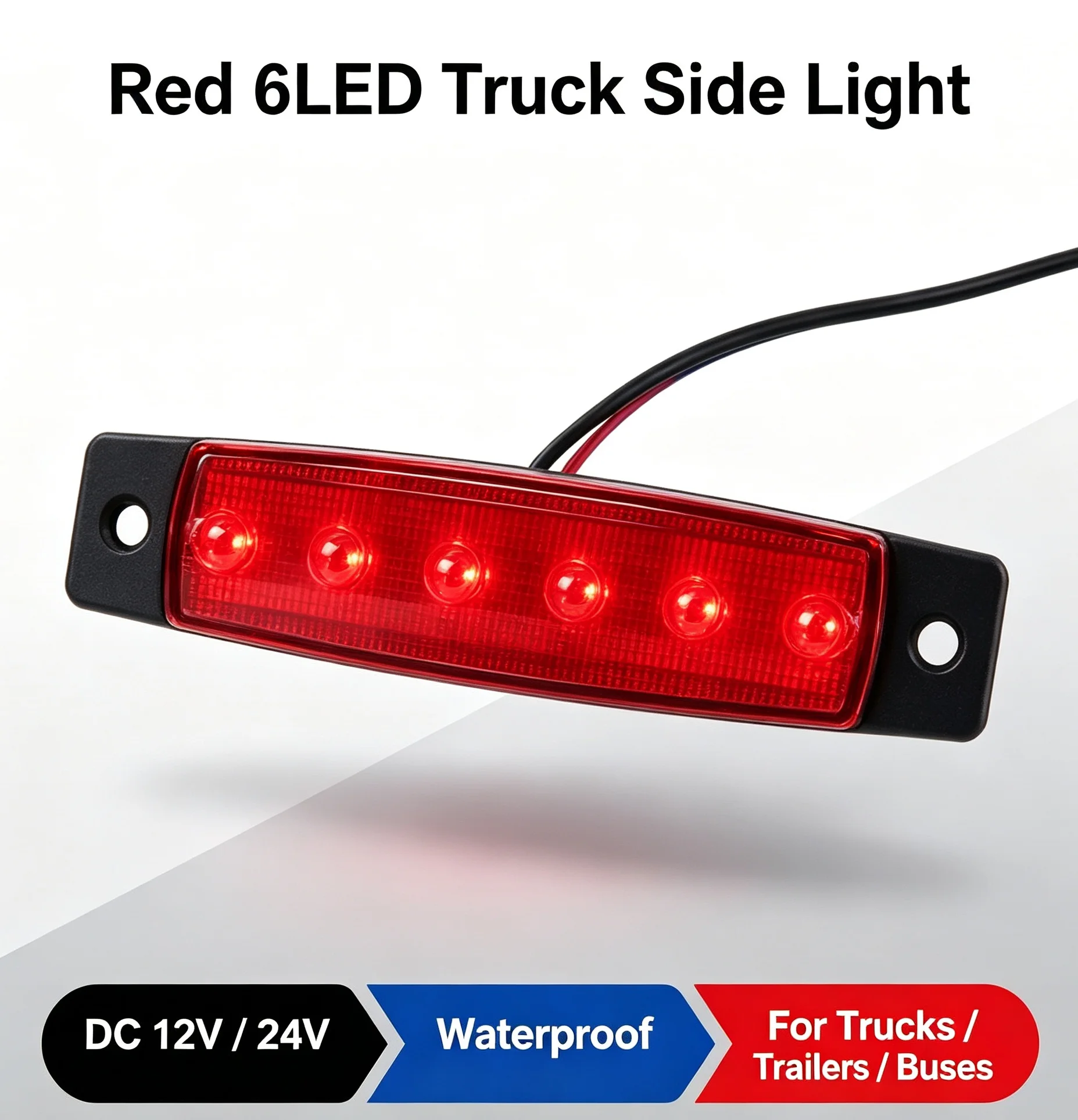 DC12V 24V 6LED Red Truck Side Light ABS Waterproof Signal Marker Lamp Universal for Bus Trailer Truck