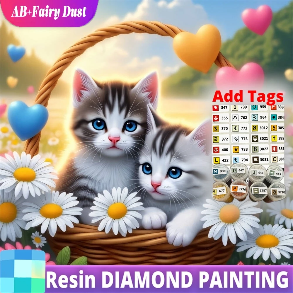 

Смола AB Фея Пыль Алмазная Вышивка Кошка Животное Картина Ромашка Цветок DIY Узор Для Взрослых Початковщиков Мозаика Домашний Декор