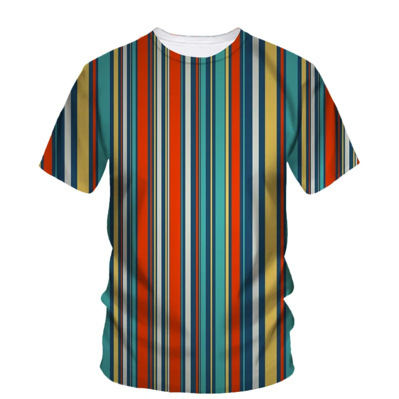 Summer new Fashion Casual Color Stripe graphic t shirts For Men Trend Leisure Simple Style Printed O-neck Short Sleeve Tees Tops