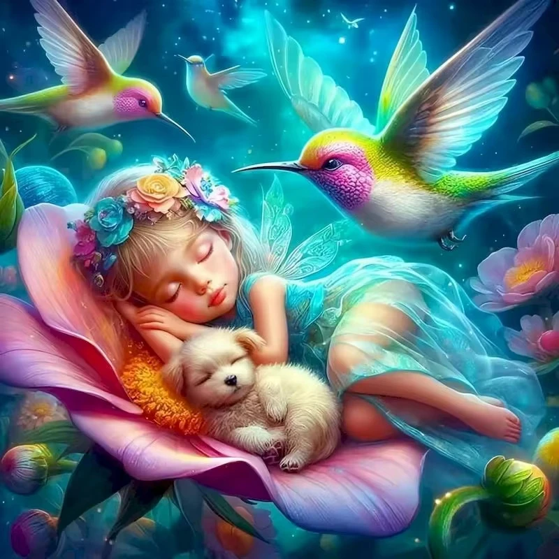 

The Sleeping Elf Birds and Dog Portrait 500PCS /1024 PCS Jigsaw Puzzles Challenging Family Activity Game for Gameroom Bedroom