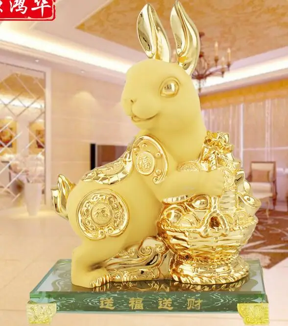 Golden Living Room Office gold animal rabbit sculpture creative luxury neoclassical home crafts American Decoration opening gift