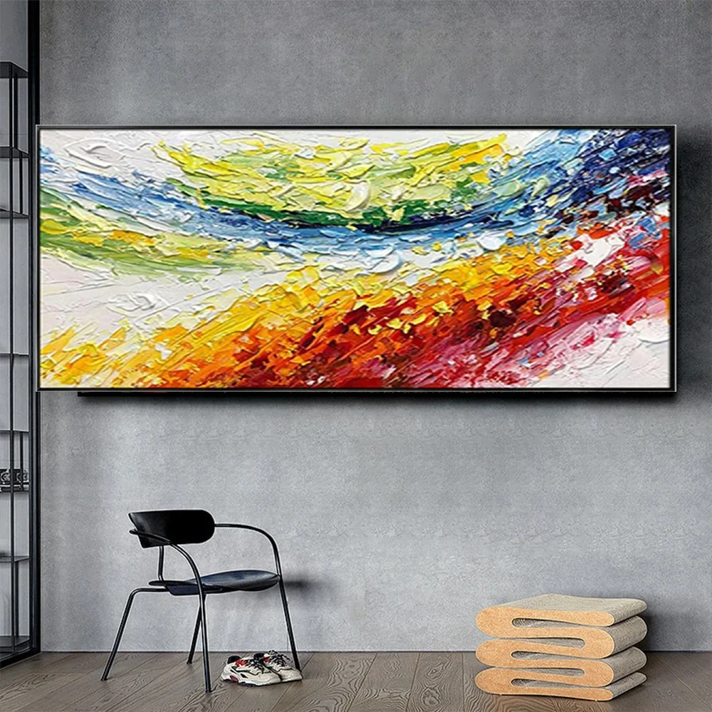 Nordic Wall Art Colored Paintings Handmade Oil Painting On Canvas Bright Style Rainbow Texture Large Scraper Picture Decor Home