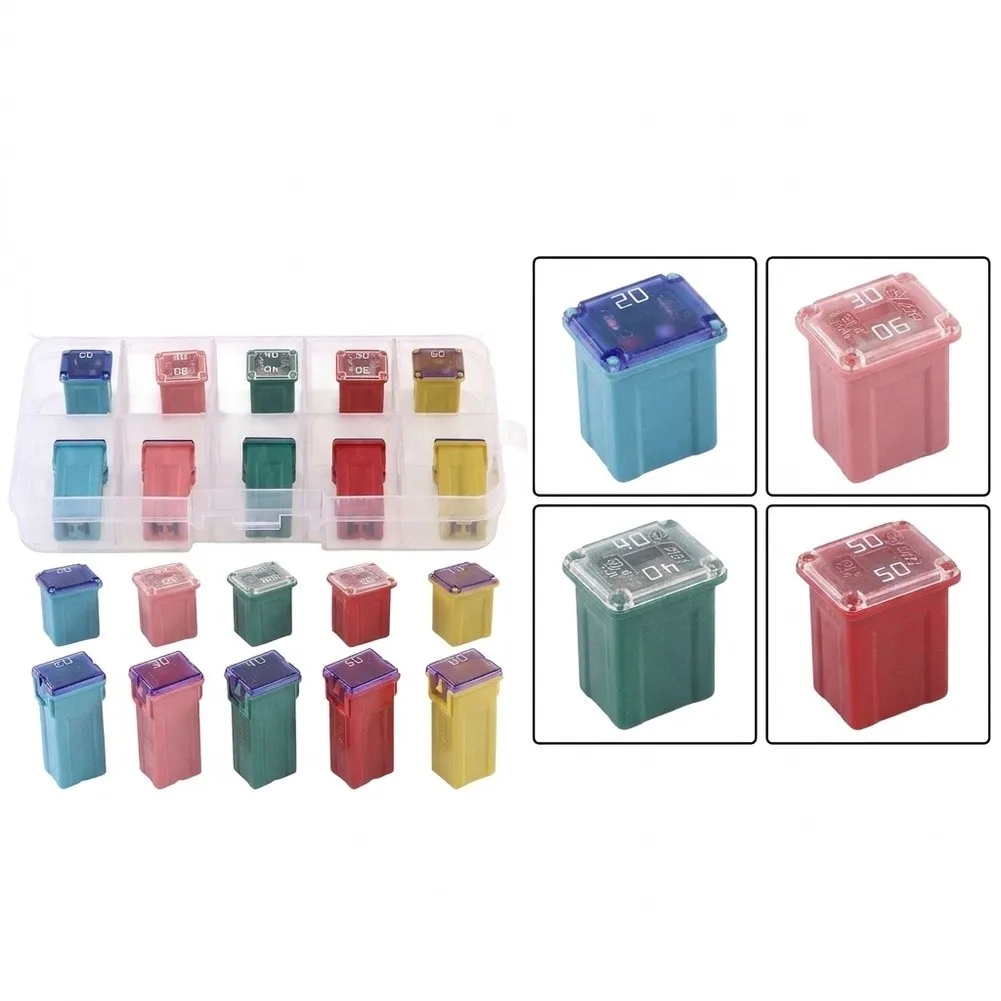 10PCS Automotive Mini Fuse Kit Car Box Shaped with Square Set Accessories for Various Electrical Circuits 20A 60A