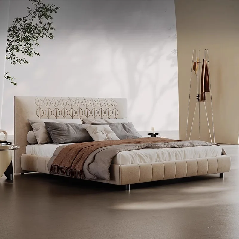 White Moonlight Italian Minimalist Curtis Copper Coin Bed Frosted Cloth Bed Light Luxury Modern Simple Double Bed Master Bedroom