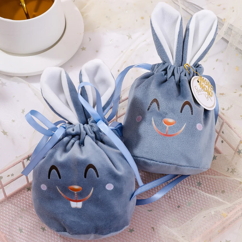 Bunny Bags Easter Egg Basket Rabbit Ears Soft Velvet Bag Sugar Candy Packing Gift Box Festivel Decoration Party Favor Handbag