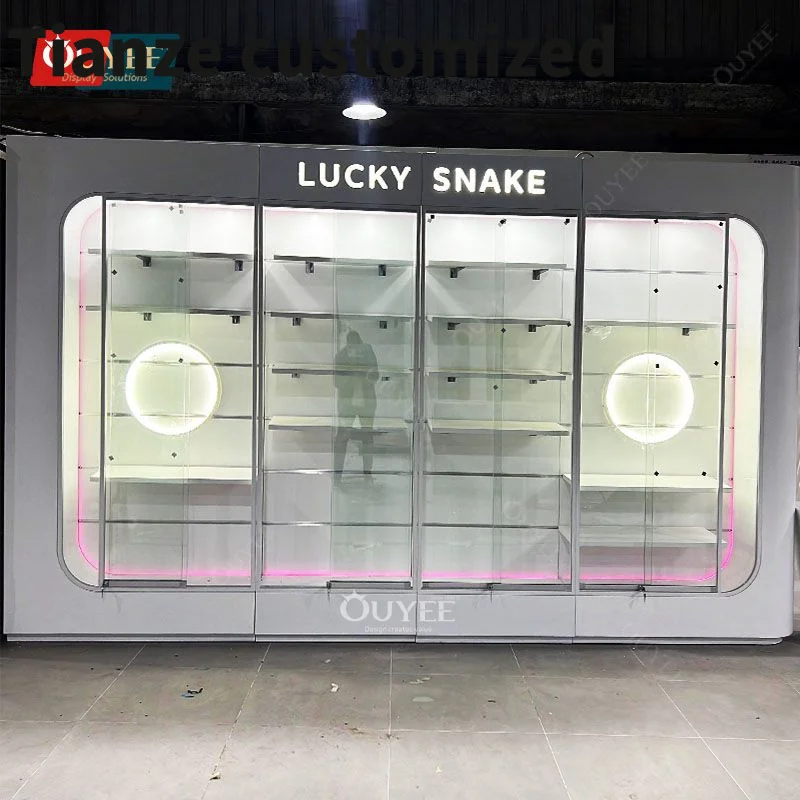 

Customized-Custom Store Cigar Showcase Double Glass Display Cabinet Tall Cigar Display Cabinet Humidor Smoke Shop Retail