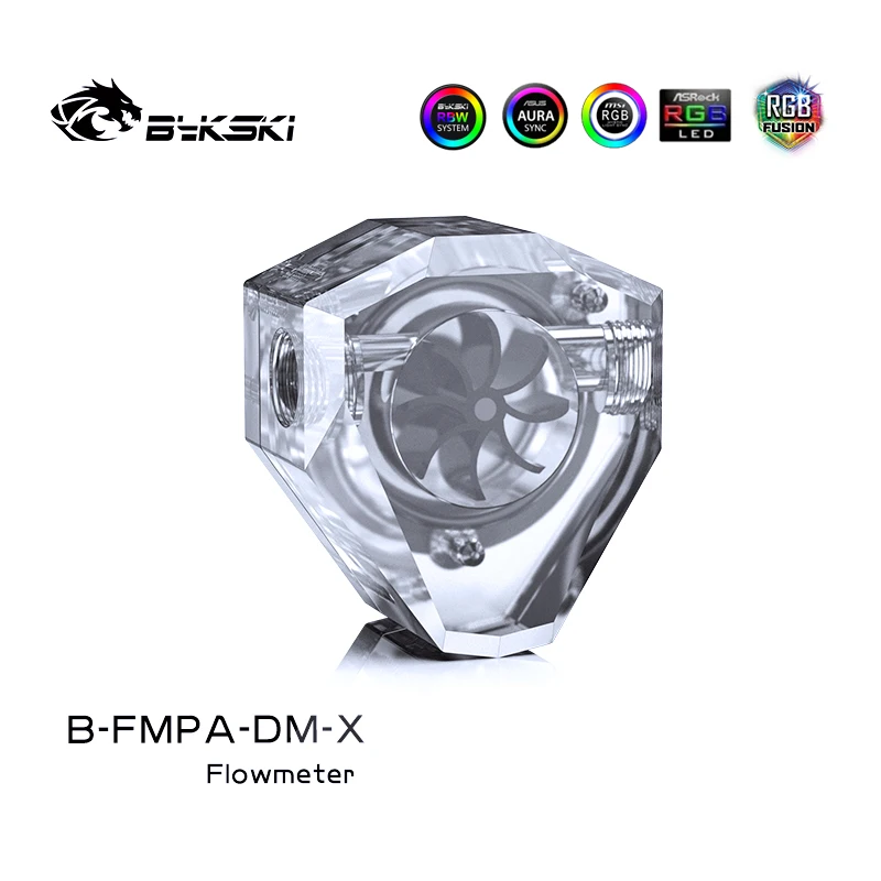 

Bykski Acrylic Diamond Shape Water Flow Meters,G1/4 5v 3pin RGB Lighting Polygon Water Cooling Radiator Flow Meters, B-FMPA-DM-X