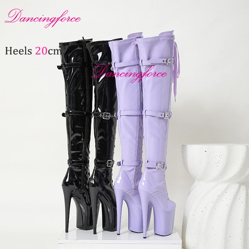 Custom Patent 8Inches 20CM Women Thigh High Platform Boots Fetish Cosplay Stage Pole Dance Shoes Long Botas Big Size 43