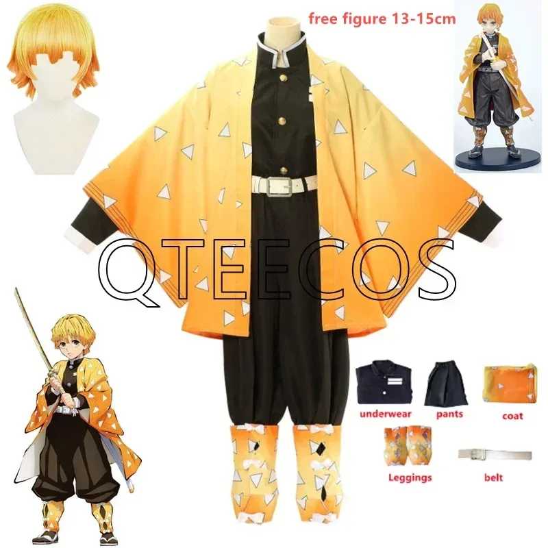 

Аниме Demon Slayer Kimetsu Agatsuma Zenitsu Косплей Костюм Кимоно Униформа Хэллоуин Рождественская вечеринка Одежда