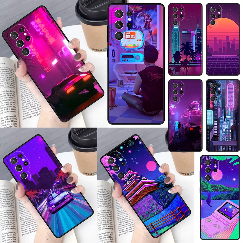 Synthwave 80's Retro Neon vaporwave Cover For Samsung Galaxy S23 Ultra S22 S20 S21 FE S8 S9 S10 Plus Note 10 20 Ultra phone Case