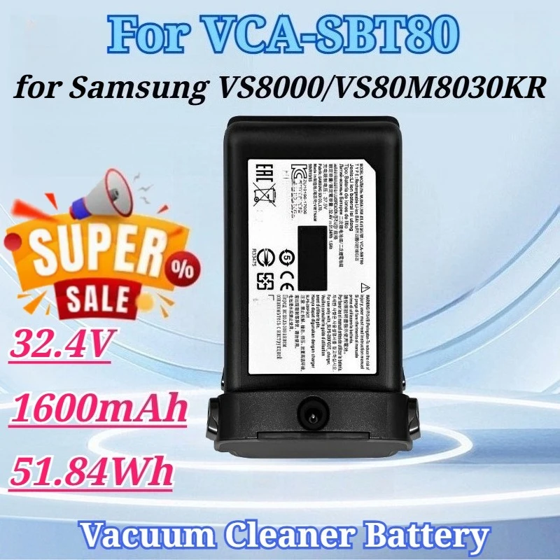 For VCA-SBT80 Battery 32.4V 1600mAh 51.84Wh for Samsung Power Stick Pro VS8000 VS80M8030KR SS80N8076KC Vacuum Cleaner