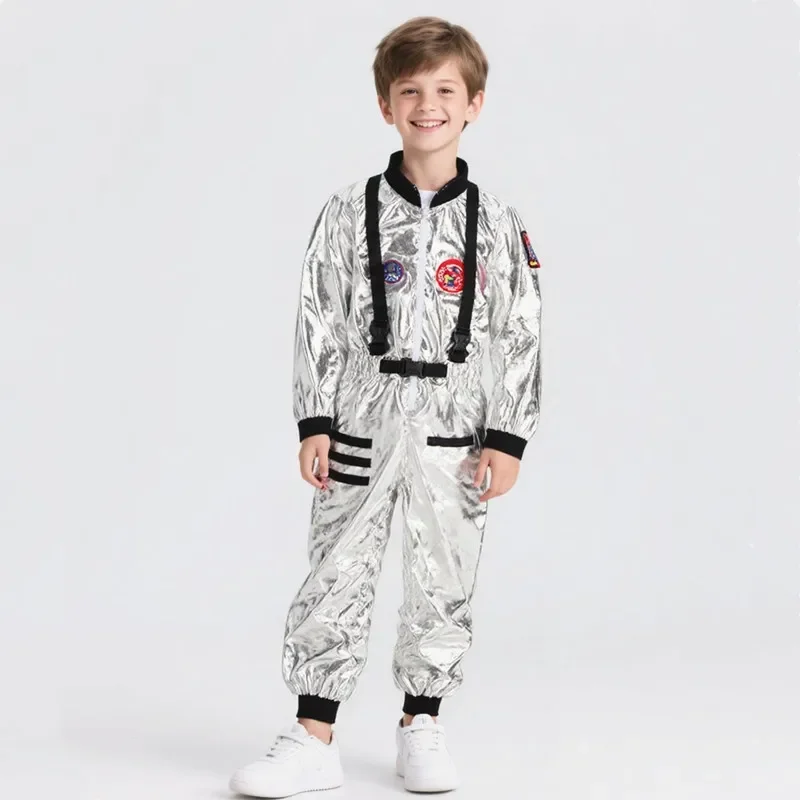 3-12Y Space Themed Zipper Embroidery Astronaut Suit for Boys Girls Holiday Role Play Costume Cosmic Journey Cosplay Outfit