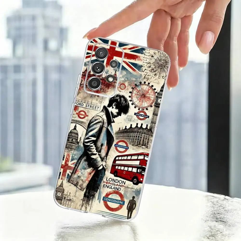 B-British Union Flag  Phone Case For S25,S24,S21,S22,S23,S30,Ultra,S20,Plus Samsung Transparent soft case