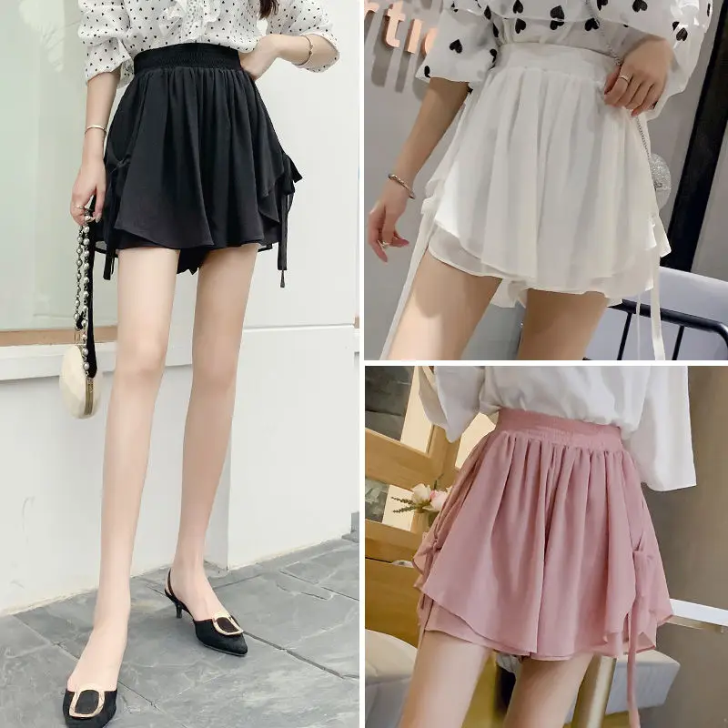 

Stylish HighWaist Loose Skirt Shorts Thin Chiffon Womens Shorts