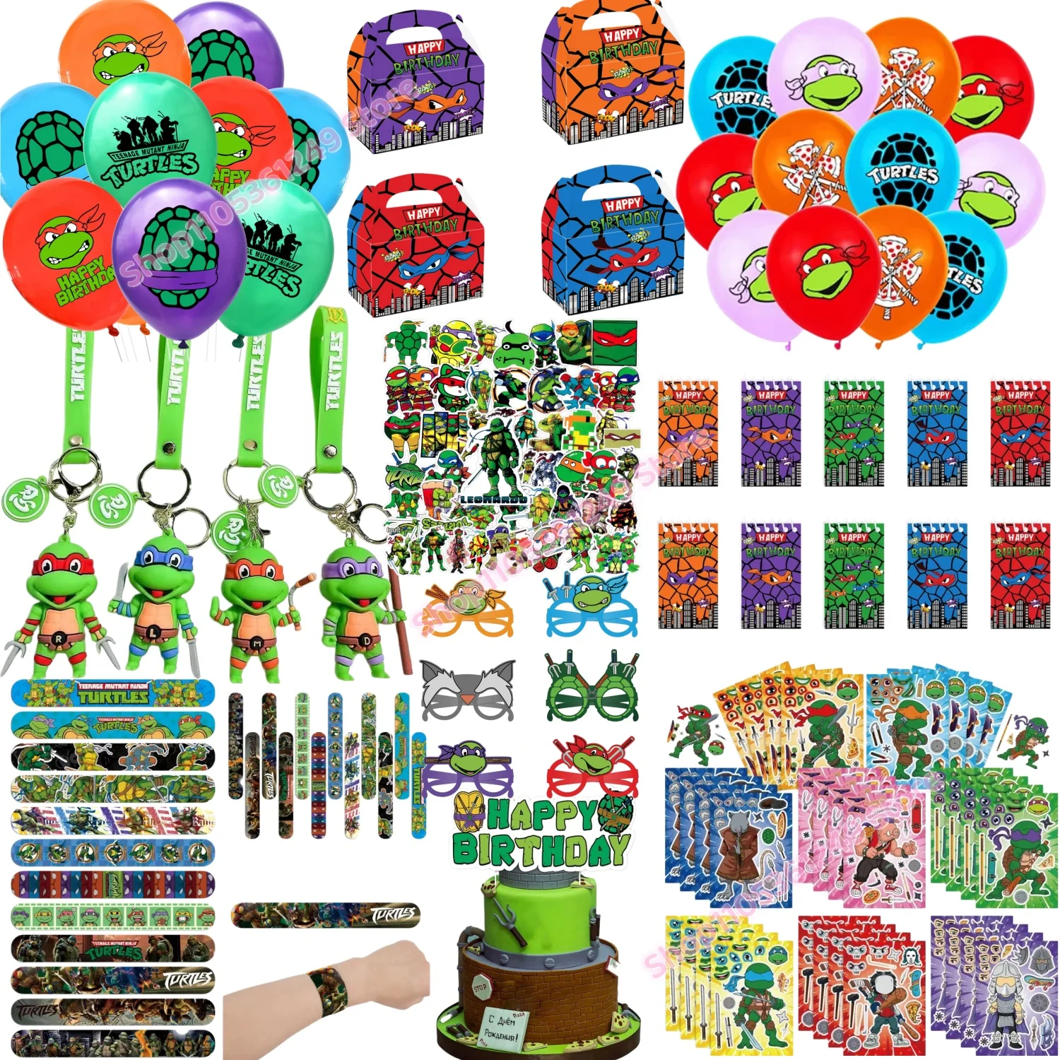Suministros para Fiestas de Tortugas Ninja, Globos, Figuras, Pulseras de Moda, Pegatinas, Bolsas de Regalo para Fiestas de Cumpleaños Infantiles, Decoraciones