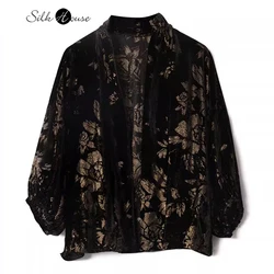 Rose Notes 2024 Autumn/Winter New Chinese Gold Rose Retro 30% Natural Mulberry Silk Velvet Long Sleeve Women's Coat