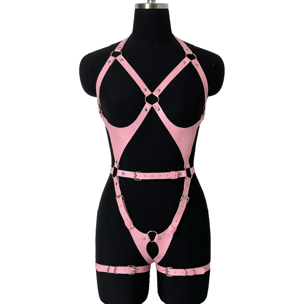 Fashion Full Body Harness Belt for Women PU Leather Adjustable Harness Belt Gothic Fetish Clothing Punk Festival Rave Outfit