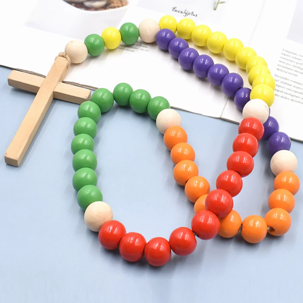 

2Pcs Wooden Bead Garland with Cross Pendant for Farmhouse Decor Rustic Home Wall Hanging Decoration Party Bead String