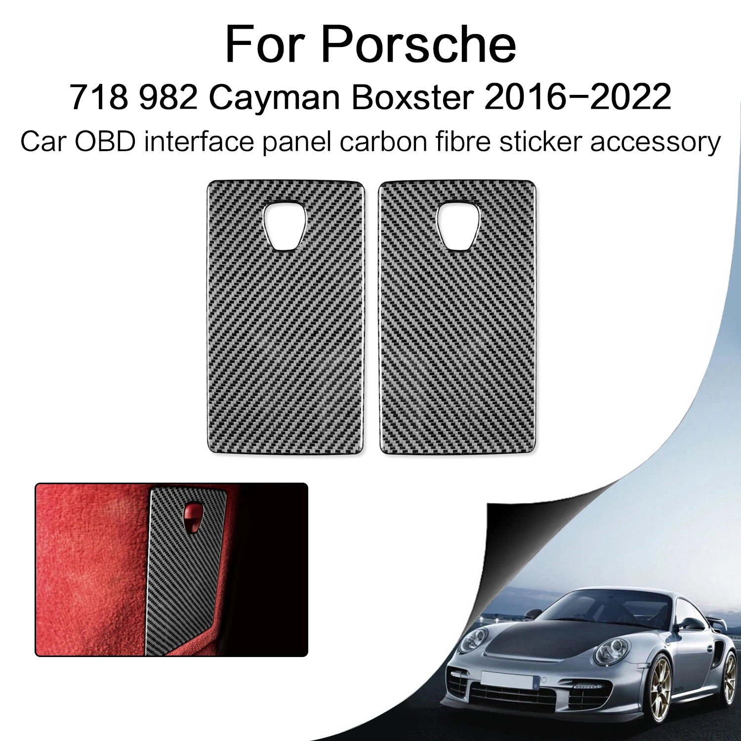 For Porsche 718 982 Cayman Boxster T S GTS GT4 Spyder RS 2016-2022 Car OBD Interface Panel Carbon Fiber Sticker Accessories