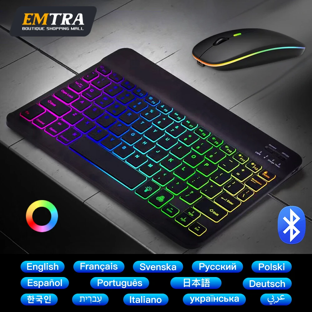 10-дюймовая Bluetooth-клавиатура с подсветкой для iPad, клавиатура и мыши с подсветкой для IOS Android Windows, беспроводная клавиатура и мышь