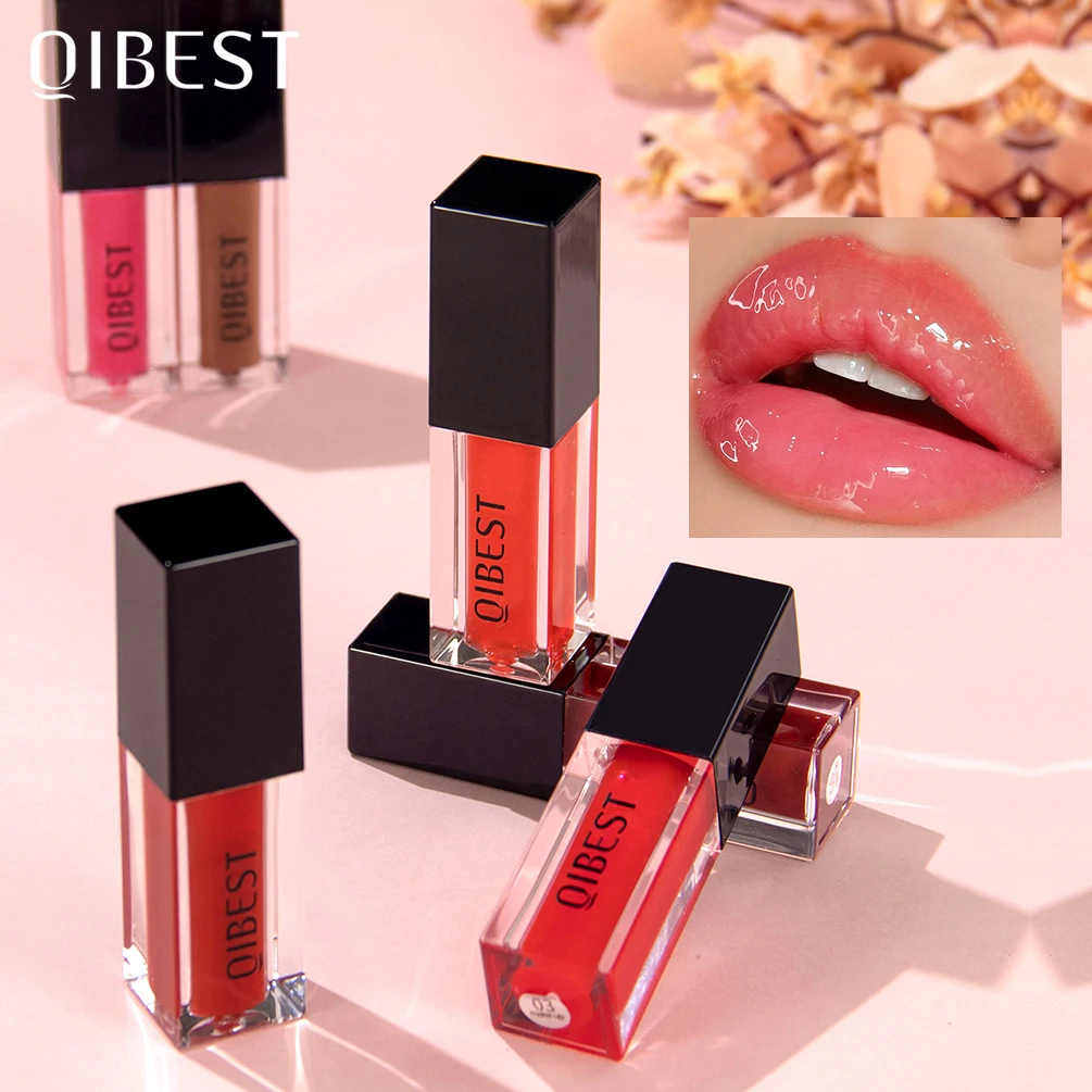 QIBEST 2024 Shine Lip Gloss Glitter Liquid Lipstick Long Lasting Sexy Red Pink Lip Tint Lipgloss Bulk For Women Makeup Lip Glaze