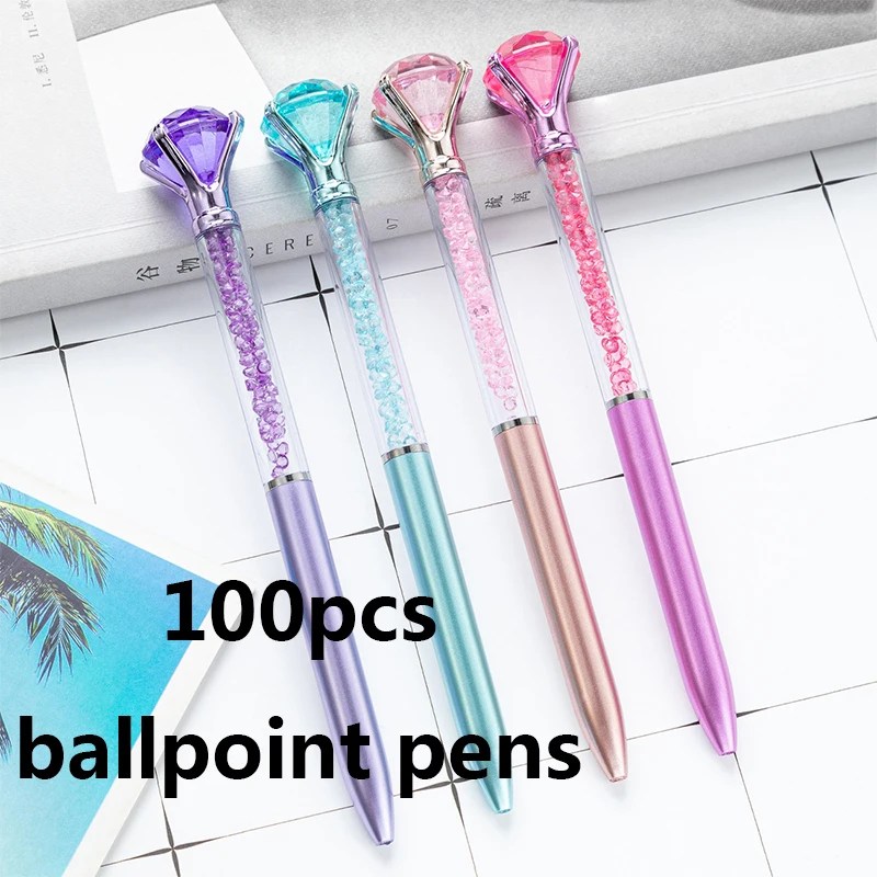 

100Pcs Great Diamond Crystal Ballpoint Pens Student Gifts Advertising Office Accessories School Supplies Stationery Wholesale