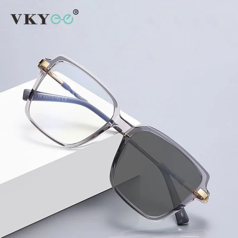 VKYEE Geometric Frame Fashionable Design Anti-blue Light Glasses Photochromic Reading Glasses Can Be Customized Prescription