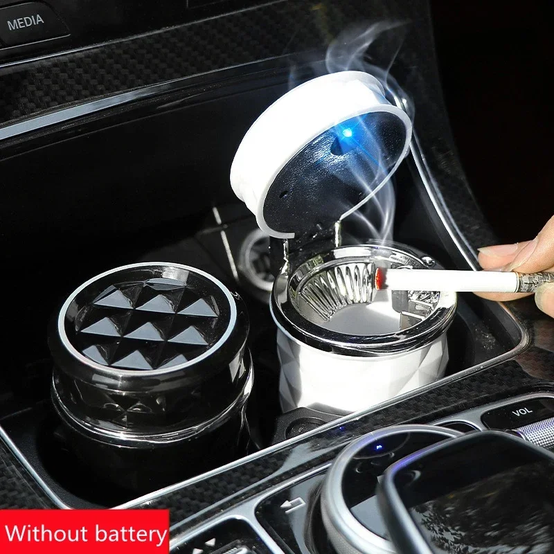 Car Portable Universal Ashtray With LED Light Alloy Ash Tray Aluminum Cup Smokeless Auto Ashtray Flame Retardant Car Accessories