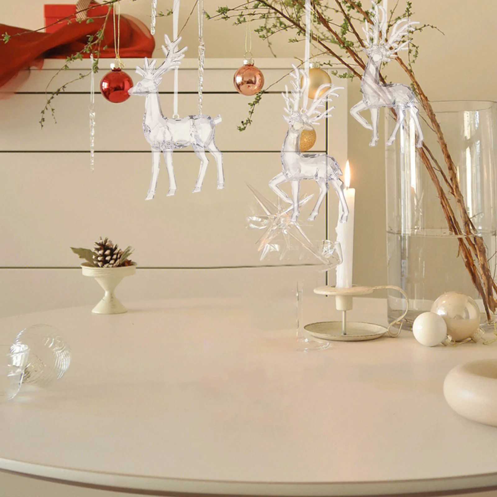 

4 Pcs Acrylic Transparent Elk Deer Hanging Decorations Christmas Tree Centerpiece Holiday Clear Reindeer Staute