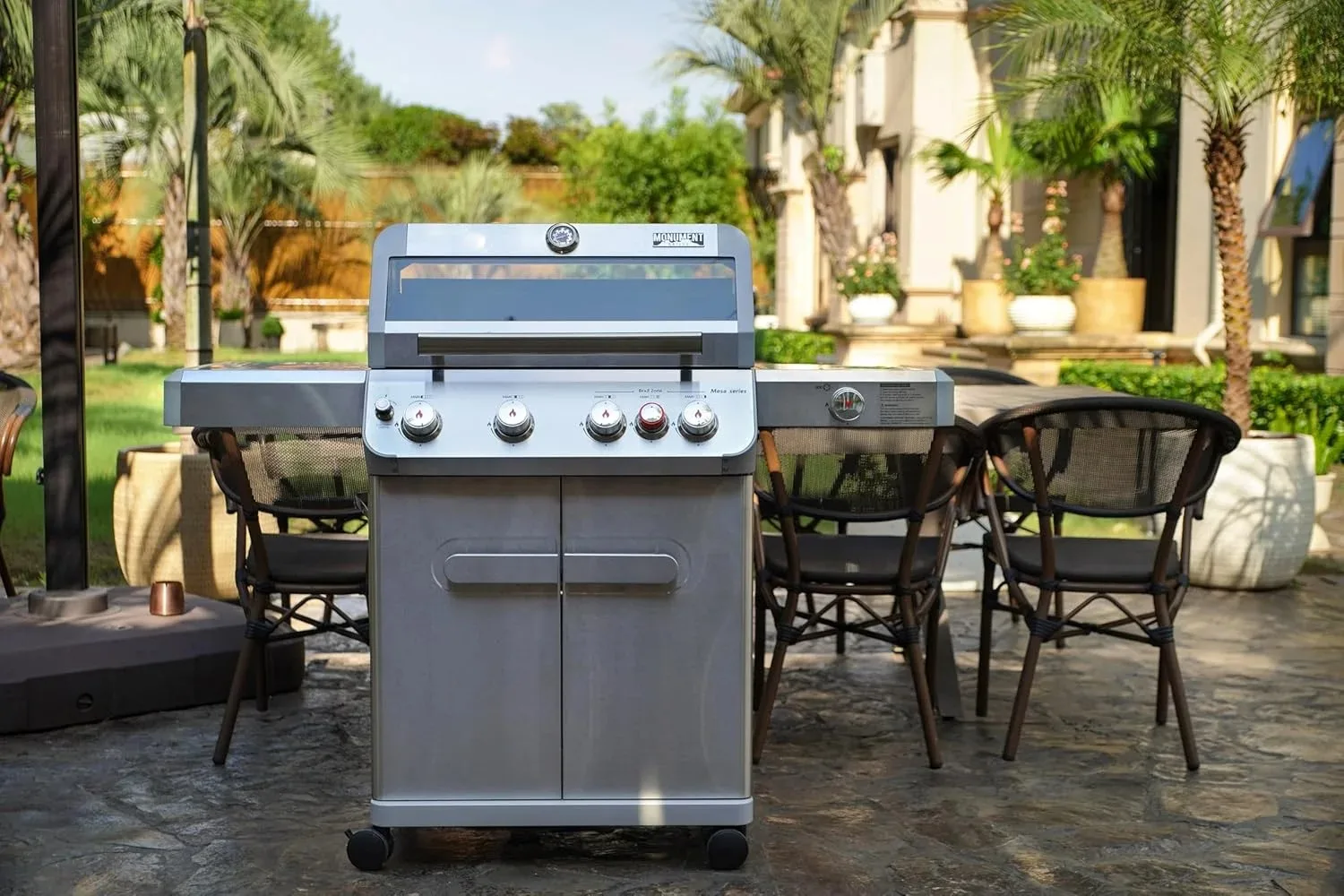 peiqiMonument Grills 4+1 Outdoor Barbecue Stainless Steel Propane Gas Grill, 4 Burners & 1 Side Burner 62,000 BTU Patio Garden