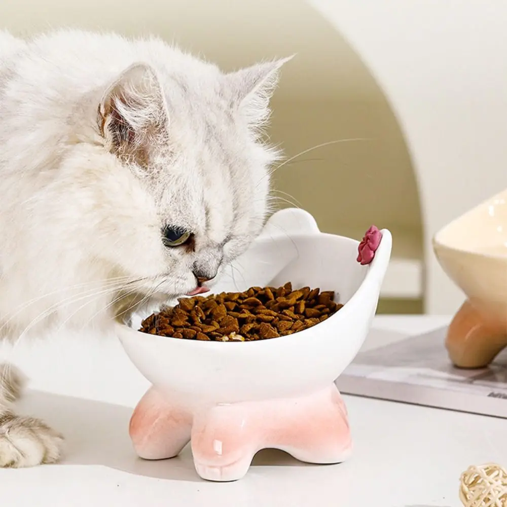 

Ceramic Cat Bowl Creative Slanted Mouth Pet High Foot Bowl Non-slip Anti Tipping Pet Drinking Feeder Water Container