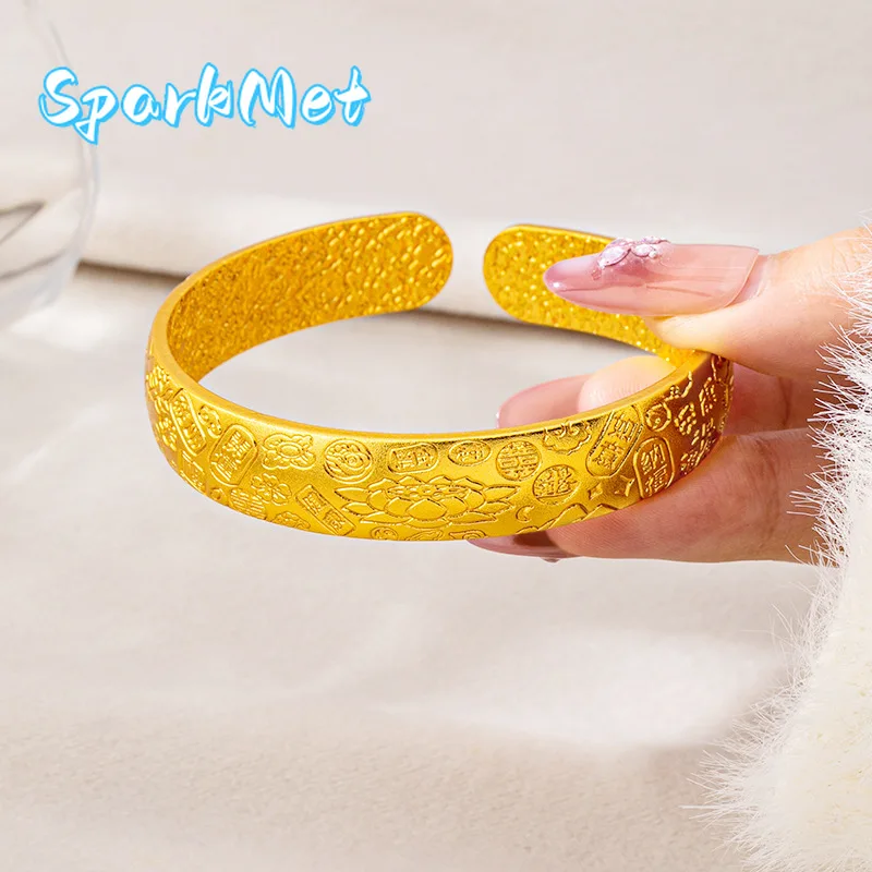 

Sparkmet Lotus Open Bangle Women's 24K Gold AU999- Exquisite lotus bangle, youth-enhancing and trendy, energy booster for workpl