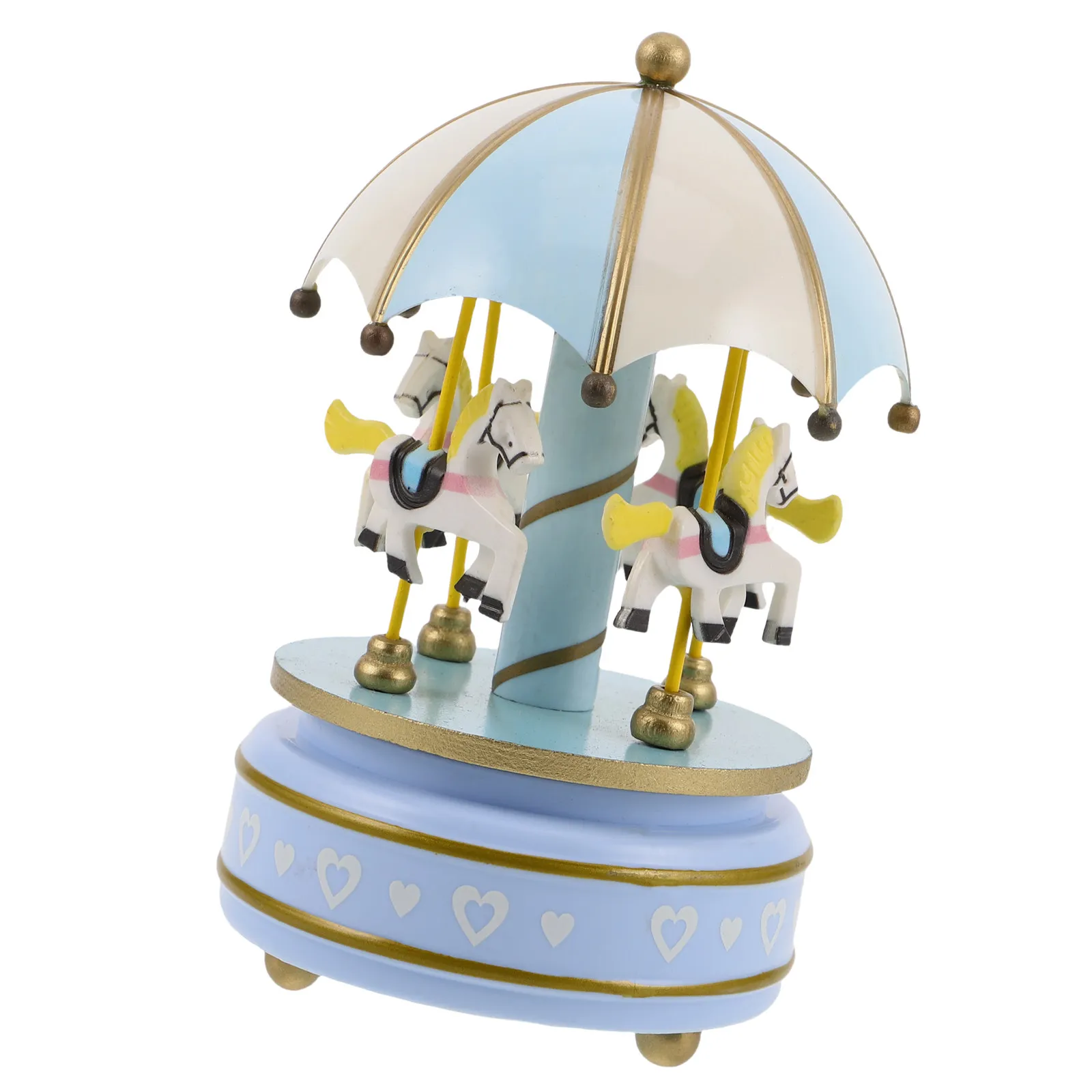 Wooden Rotating Music Box Carousel Design Mechanical Wind Up Movement Nostalgic Decorative Piece for Desktop Living Room Vintage