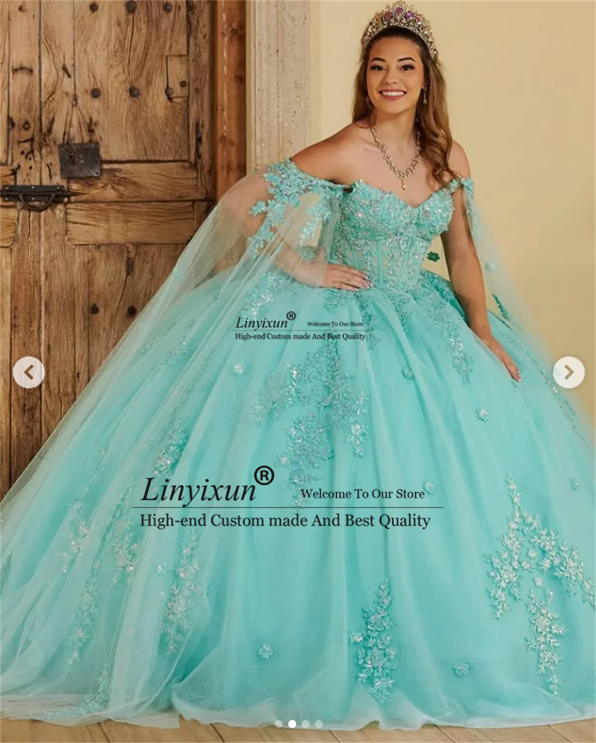 

Мексиканское бальное платье Quinceanera, платья с накидкой и аппликацией, кружевное индивидуальное платье с открытыми плечами, милое платье 16, платье принцессы Vestidos De 15 Anos