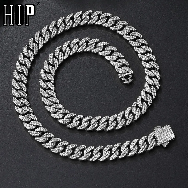 HIP HOP 10MM Cuban Link Chain 2Row Iced Out Rapper Heavy Necklaces Bracelet For Men Women Choker Jewelry Spring Clasp