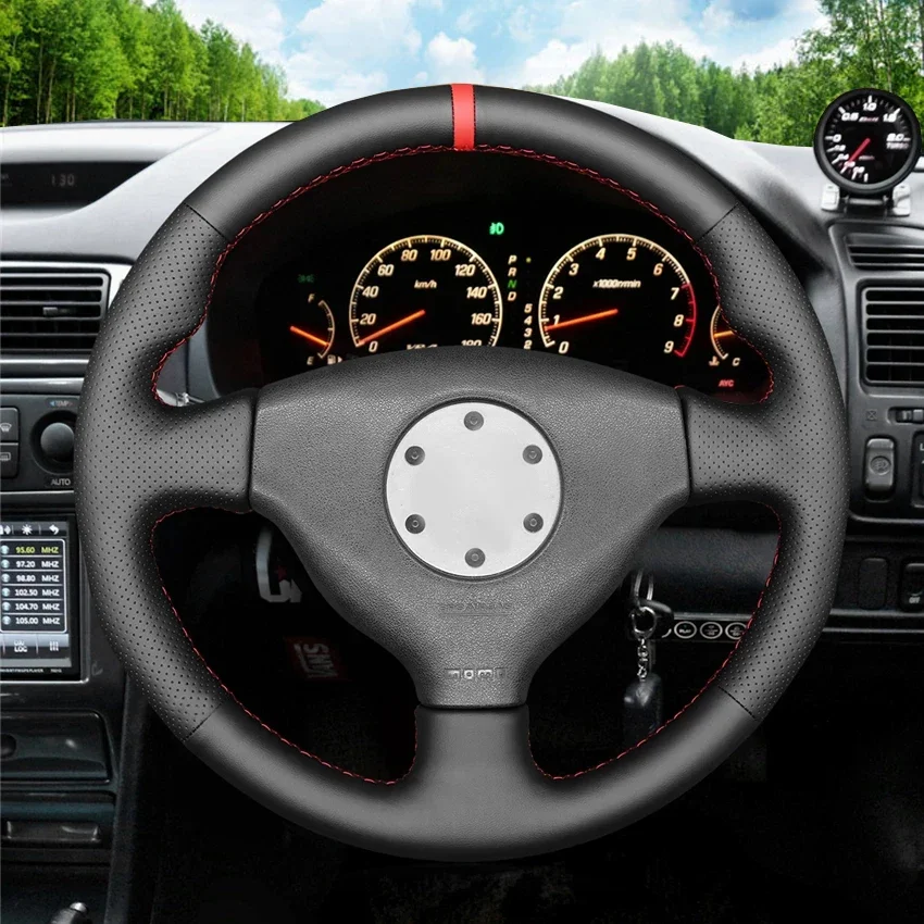 Black Faux Leather Hand-stitched Soft Car Steering Wheel Cover Braid for Mitsubishi Lancer Evolution EVO VI 6 V 5 IV 4 1996-2000