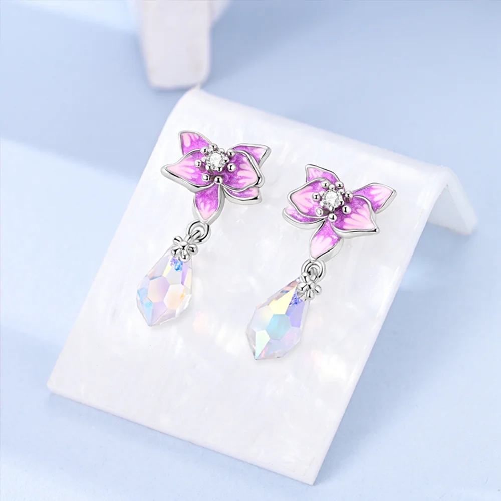 

Earring 925 Silver Purple Zircon Butterfly Hoop Earrings Iris Pearl Earrings for Women Wedding Engagement Birthday Jewelry Gifts