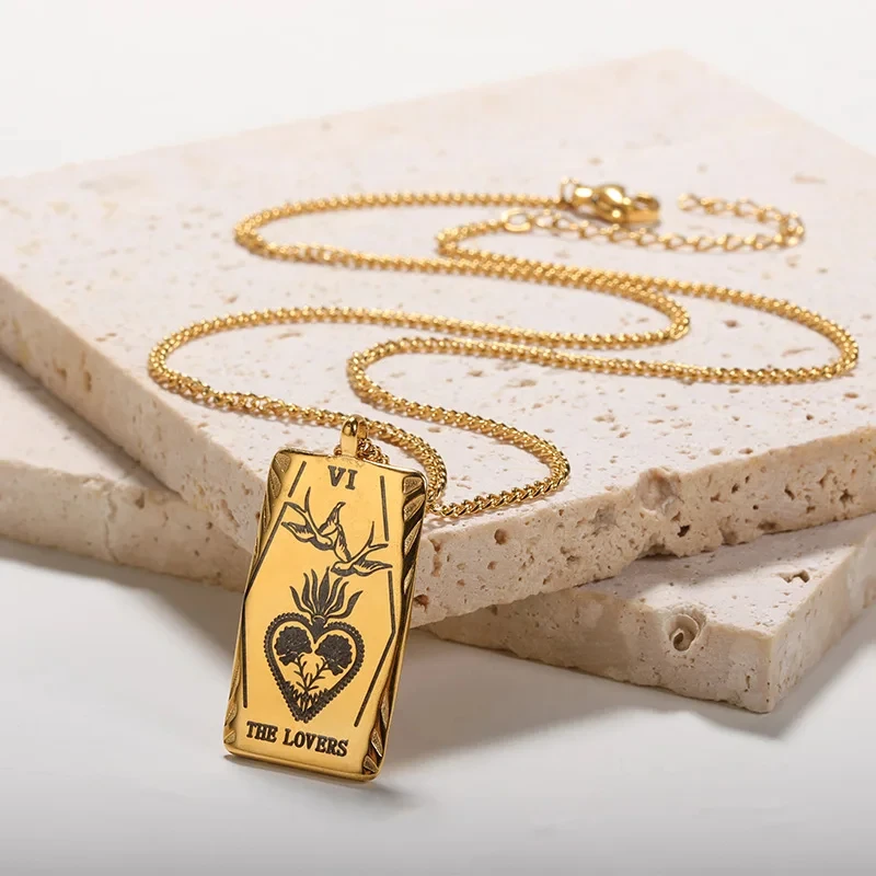 Stainless Steel Vintage Tarot Necklace For Women Men Gold Color Empress Goddess Amulet Pendant Necklace Fashion Jewlery Gift New