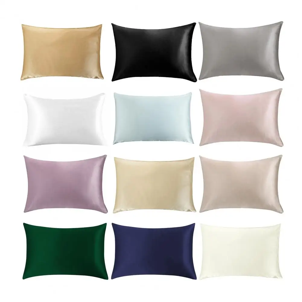 Funda de almohada de seda sintética de lujo, funda de cojín con cremallera oculta para decoración de sofá, resistente al desgaste, Color sólido