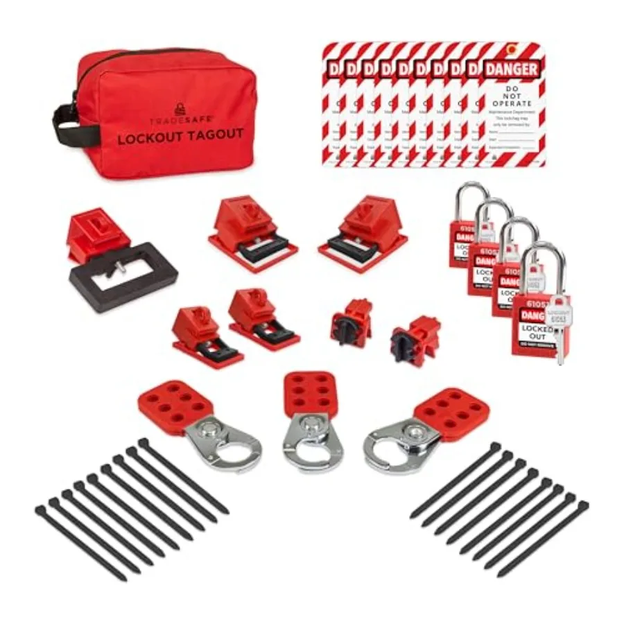 Breaker Lockout Tagout Electrical Loto Kit, 120/277V to 480/600V Circuit Breaker Lockout, Hasps, Lockout Tags, ed Different Red