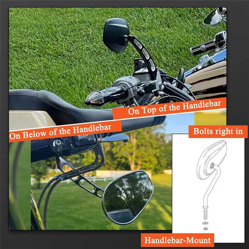 

Зеркала с креплением на руль для Dyna Electra Glide Road Glide Road King Sportster 1200 883, зеркала заднего вида, хром