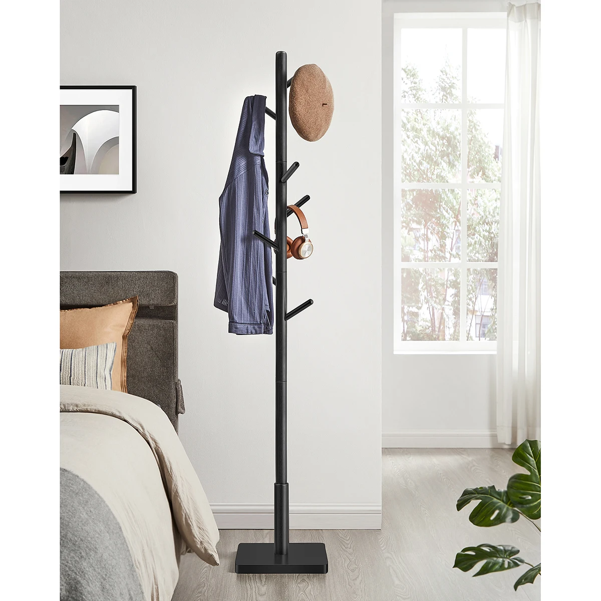 VASAGLE Coat Rack, Solid Wood Coat Stand, Free Standing Hall Coat Tree with 8 Hooks for Coats, Hats, Bags, Purses