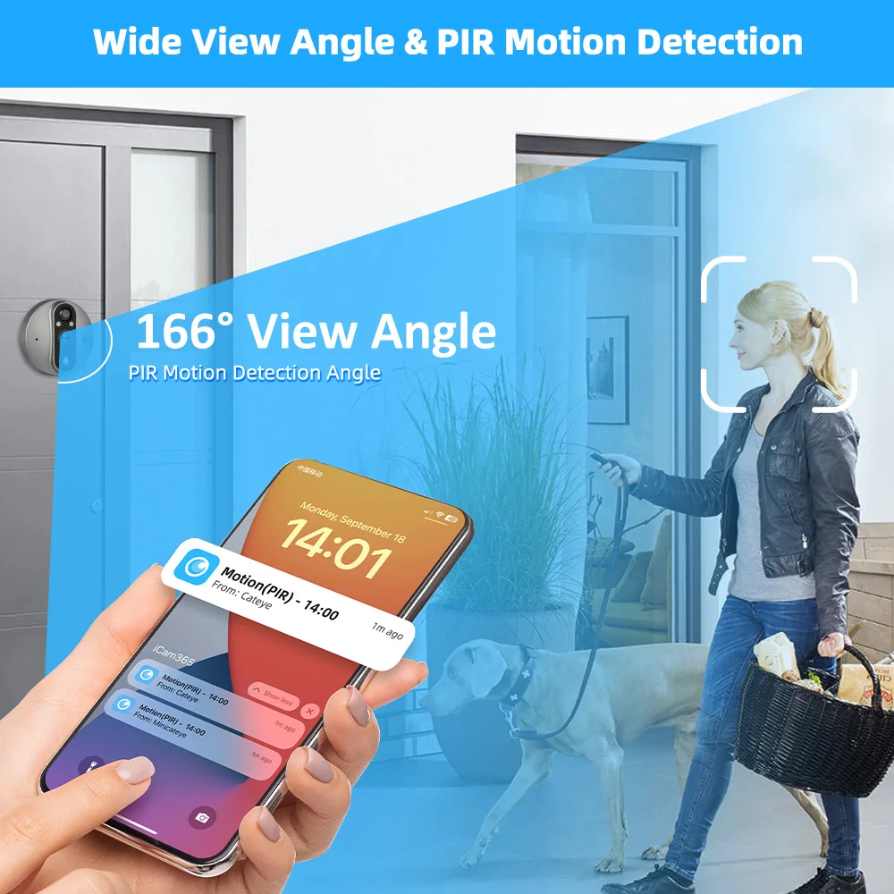 Smart 3MP WiFi Battery Powered Door Bell Magic Cat Eye Peephole Camera PIR FHD Digital Viewer Doorbell with 4.3 inch Monitor