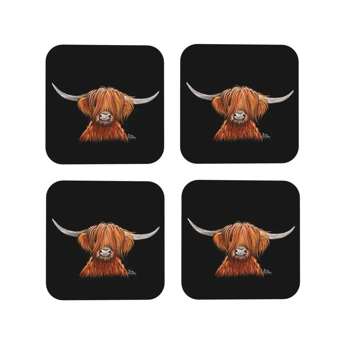 Scottish Highland Cows Coasters Coffee Mats Set of 4 Placemats Cup Tableware Decoration & Accessories Pads for Home Dining Bar