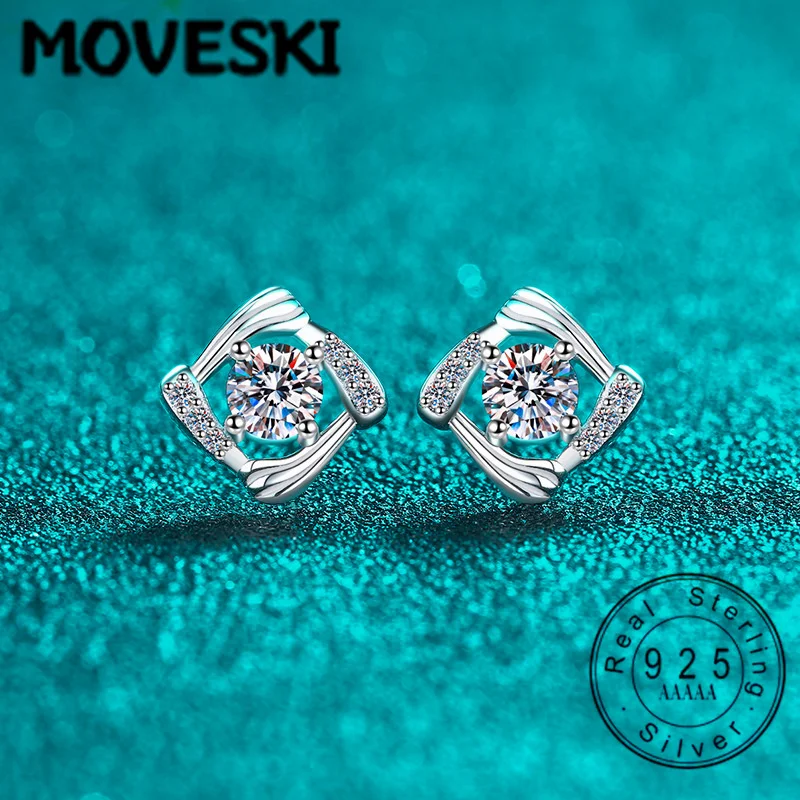 

Серьги-гвоздики из стерлингового серебра 925 пробы с муассанитом | Геометрические квадратные серьги с муассанитами для женщин