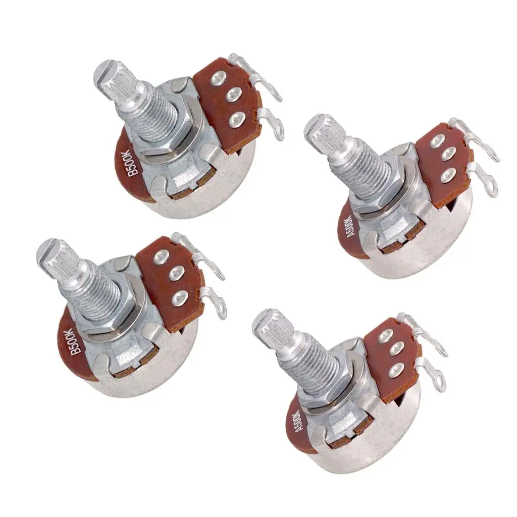 Metric Full Size 18mm Split Shaft Pots A500K & B500K Guitar Potentiometers (4 Pieces)